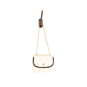 Vintage Tano of Madrid Patent Leather Off White Gold Chain Strap Shoulder Bag